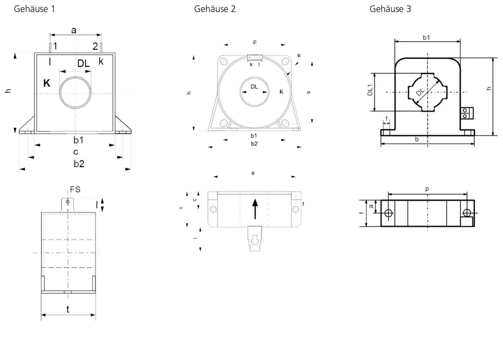 Disegno tecnico: Trasformatore di corrente passivo serie IN-D